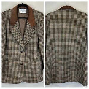 International Scene Vintage Wool Houndstooth Jacket with Suede Collar Womens 7/8